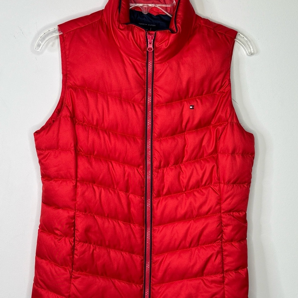 BN3 Tommy Hilfiger Red Orange‎ Quilted Puffer Vest Spring Women Small Athleisure
